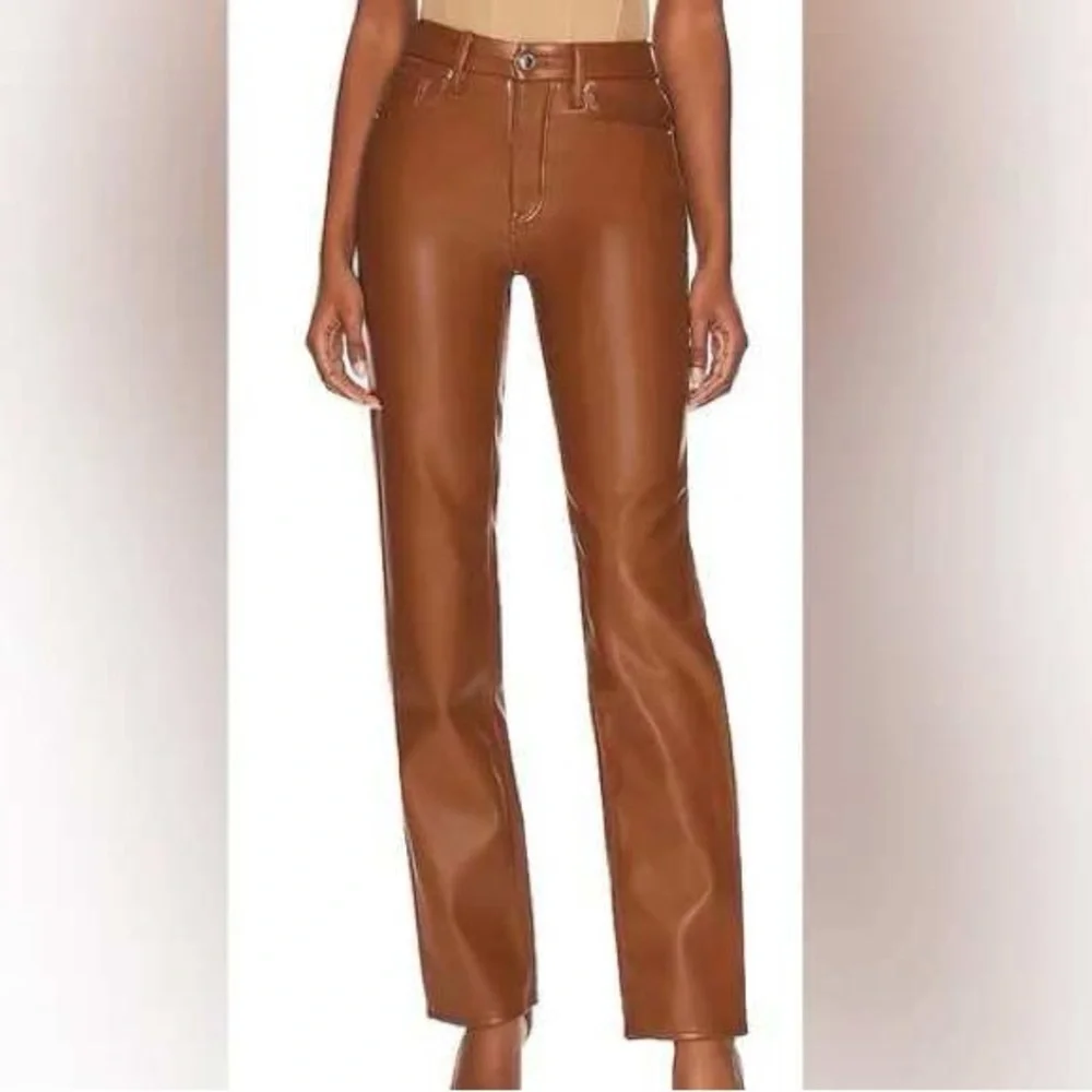 7 For All Mankind Faux Leather Straight Leg High Waist Pant - Size M color Camel - Picture 1 of 14